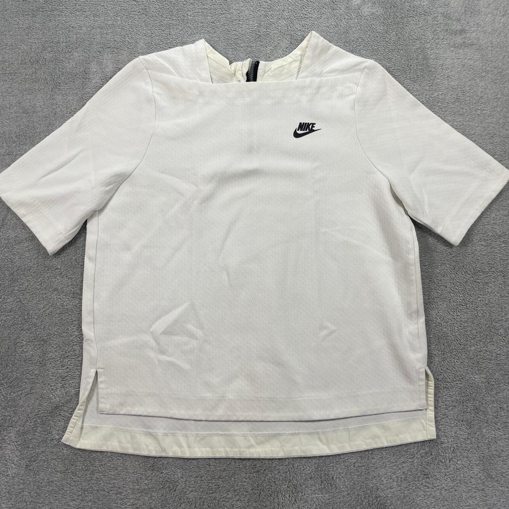 Nike Top Women Medium White Sportswear Mesh Short Sleeve Back Zip